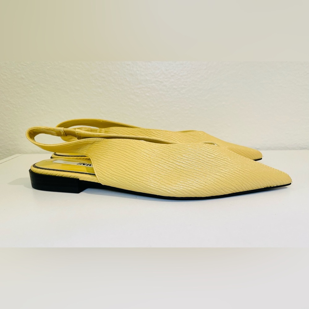 Zara Yellow Pointed Toe Slingback Low Heel Textured Flats Size 7.5 (EU 38) - Picture 5 of 11